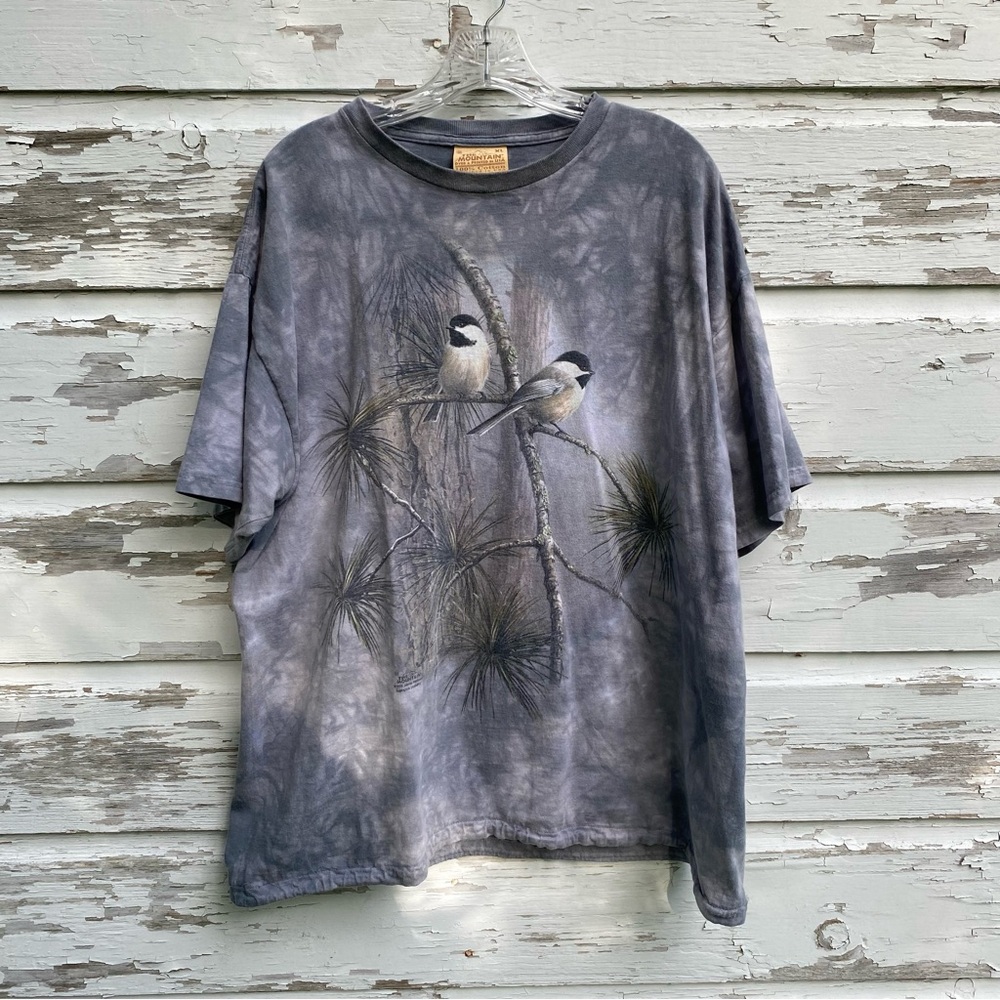 Vintage 90s 80s single stitch Mountain gray tie-dyed bird t-shirt XL